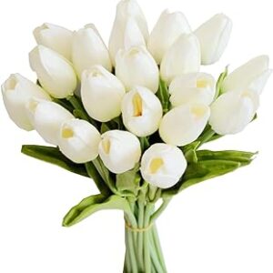 Mandy’s 20pcs White Flowers Artificial Tulip Silk Fake Flowe